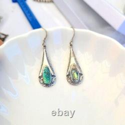 Gorgeous Vintage 925 Sterling Silver Abalone Tear Drop Dangle Earrings