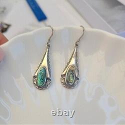 Gorgeous Vintage 925 Sterling Silver Abalone Tear Drop Dangle Earrings