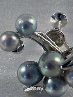 Gorgeous Vintage Grey Pearl Cluster and Sterling Silver Screw Back Earrings
