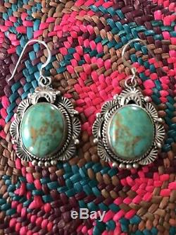 Gorgeous Vintage Native American Turquoise And Sterling Earrings Wow