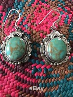 Gorgeous Vintage Native American Turquoise And Sterling Earrings Wow