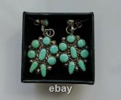 Gorgeous Vintage Navajo Earrings Sterling Silver and Large Turquoise Cluster