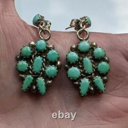 Gorgeous Vintage Navajo Earrings Sterling Silver and Large Turquoise Cluster