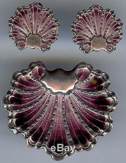 Gorgeous Vintage Sterling Silver Purple Namel Shell Design Pin & Earring Set