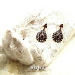 Great Vintage Bohemian garnet drop earrings with14ct gold earwires 180529m F220220