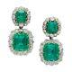 Green Emerald White Round Halo 925 Sterling Silver High Vintage Style Earrings