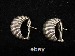 Gucci Sterling Silver Pierced Earrings, Vintage Swirl Shell Hoop Design