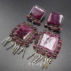 HUGE Vintage NAVAJO Sterling Silver & PURPLE Spiny Oyster Shell Cluster EARRINGS