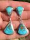 Huge Vintage Navajo Sterling Silver Natural Blue Gem Turquoise Dangle Earrings