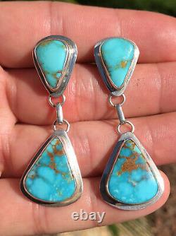 HUGE Vintage Navajo Sterling Silver Natural Blue Gem Turquoise Dangle Earrings