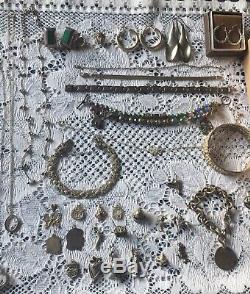 HUGE Vintage Sterling Silver 925 Jewelry No Scrap Lot Necklace Bracelet Earrings