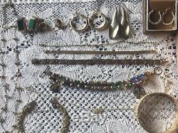 HUGE Vintage Sterling Silver 925 Jewelry No Scrap Lot Necklace Bracelet Earrings