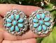 Huge Vtg Pawn Navajo Sleeping Beauty Turquoise Sterling Silver Cluster Earrings