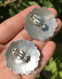 HUGE Vtg Pawn Navajo Sleeping Beauty Turquoise Sterling Silver Cluster Earrings
