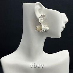 Hand Made Vintage Unique Abstract Hammered Finish Twist Sterling Silver Earrings