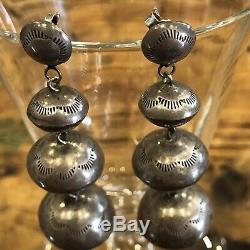 Handmade Navajo Pearls Vintage Sterling Silver Long Dangle Earrings 2.5 Estate