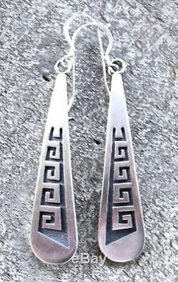Hopi Vintage Sterling Overlay Dangle Earrings, Hallmarked