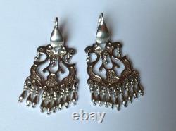 Huge Sterling Silver 925 Vintage Jewelry Women's Earrings Ear 12.8 gr