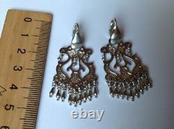 Huge Sterling Silver 925 Vintage Jewelry Women's Earrings Ear 12.8 gr