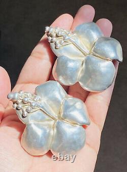 Huge Vintage Electroform Sterling Silver Frederic Jean Duclos Clip On Earrings
