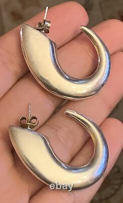 Huge Vintage Estate Sterling Silver 3d Puffy Hoop Modernist Earrings 1.5