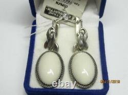Huge Vintage Sterling Silver 925 Natural Coholong Stone Women's Earrings Tag