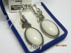 Huge Vintage Sterling Silver 925 Natural Coholong Stone Women's Earrings Tag