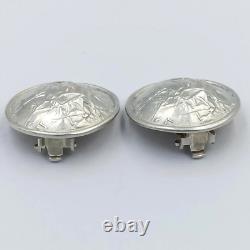 Huge Vintage Sterling Silver 925 Women's Jewelry Clip-on Earrings Marked 17 gr