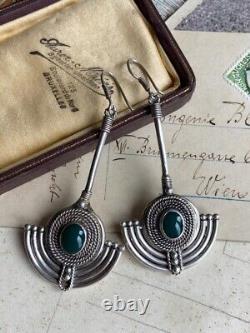 Huge Vintage Sterling Silver 925 Women's Jewelry Earrings Chalcedony Stone 19 gr