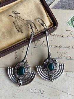 Huge Vintage Sterling Silver 925 Women's Jewelry Earrings Chalcedony Stone 19 gr