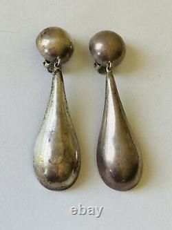 Huge Vintage Taxco Mexico Sterling silver Modernist Dangle Drop Earrings 34Grams