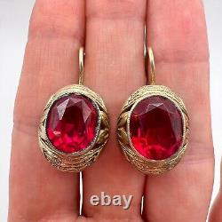 Huge Vintage USSR Jewelry Women's Stud Earrings Gilt Sterling Silver 875 Marked