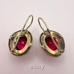 Huge Vintage USSR Jewelry Women's Stud Earrings Gilt Sterling Silver 875 Marked