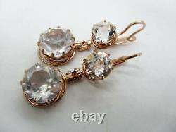 Huge Vintage Women's Jewelry Earrings Gilt Sterling Silver 925 Rock Crystal 12gr