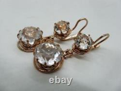 Huge Vintage Women's Jewelry Earrings Gilt Sterling Silver 925 Rock Crystal 12gr