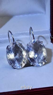 Huge Vintage Women's Jewelry Earrings Sterling Silver 925 Rock Crystal 6.6 gr
