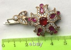 Huge Vintage Women's Jewelry Gilt Sterling Silver 925 Stone Ruby Earrings
