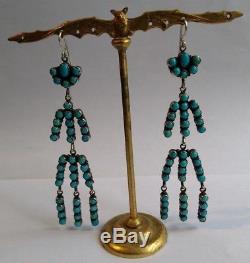 Huge Vintage Zuni Indian Sterling Silver Turquoise Dangle Figural Earrings