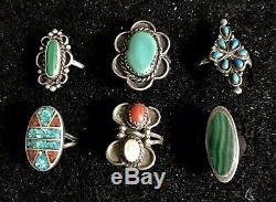 Huge Vtg Lot Sterling Silver Native American Turquoise Cuffs Rings All Wear