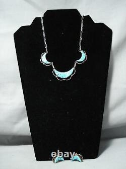 Important Mary Morgan Vintage Navajo Turquoise Sterling Silver Necklace Earrings