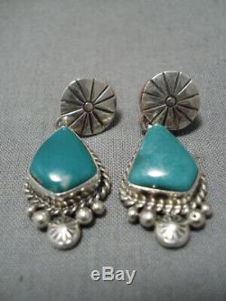 Impressive Vintage Navajo Livingston Sterling Silver Native American Earrings