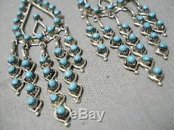 Incredible Vintage Zuni American Blue Gem Turquoise Sterling Silver Earrings