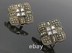 JUDITH JACK 925 Silver Vintage Cubic Zirconia & Marcasite Earrings EG4189