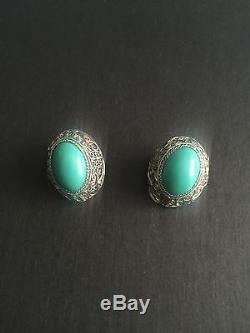 Jade Clip On Sterling Silver Earrings Vintage