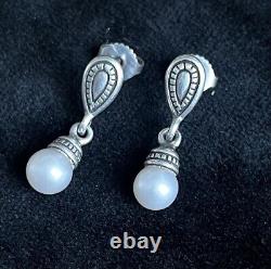 James Avery Vintage Cultured Pearl Drop. 925 Sterling Silver Earrings