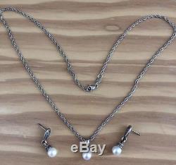 James Avery Vintage Sterling Silver And Cultured Pearl Post Earrings and Pendant
