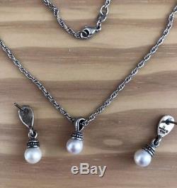 James Avery Vintage Sterling Silver And Cultured Pearl Post Earrings and Pendant