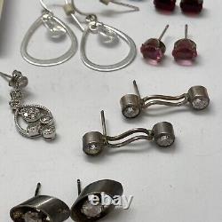 Jewelry LOT of 21 Vintage Sterling Silver Dangle Stud CZ Gemstone Earrings