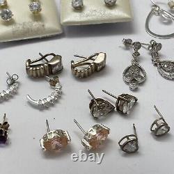 Jewelry LOT of 21 Vintage Sterling Silver Dangle Stud CZ Gemstone Earrings