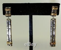 John Hardy Vintage 18K Gold & Sterling Drop Bamboo Earrings. Pierced. Rare